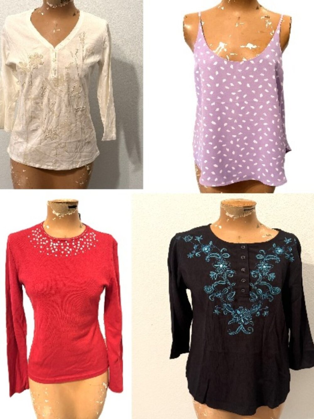 Lot 4 Women's Small Vintage Top Shirt Loft New York Embroidery Bling New Cottage